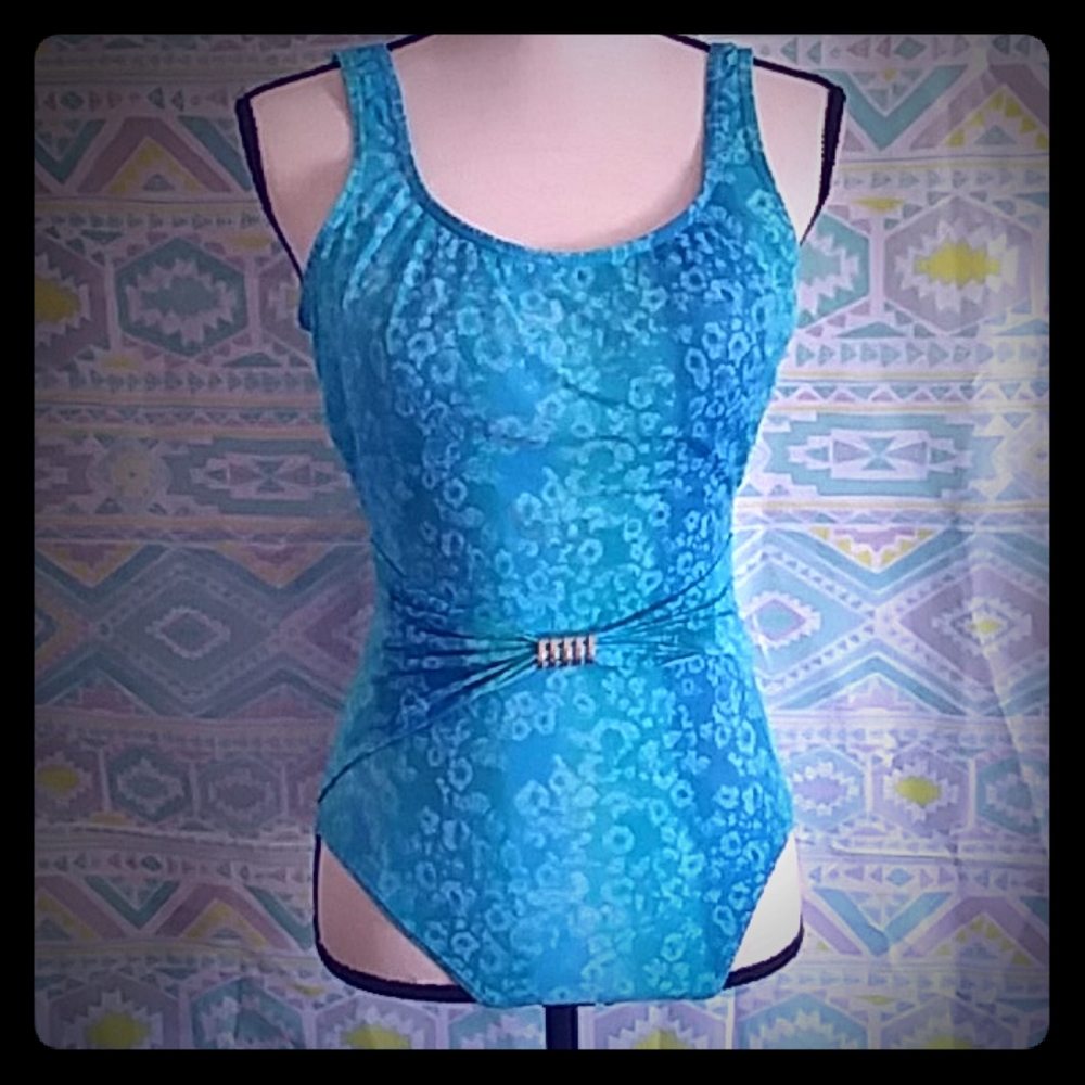 Vintage Athena Blue Striped & Bloched Swimsuit